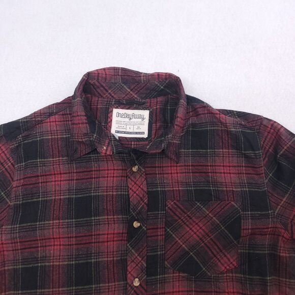 One Day Away Tartan Flannel Casual Button Up Shirt Mens Size Large L Red Black - Picture 1 of 10